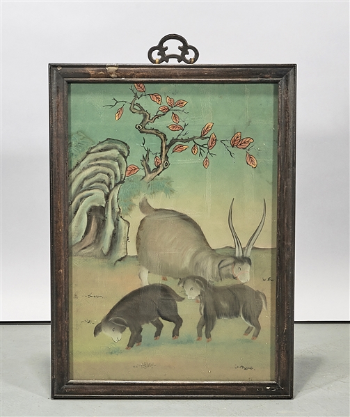 Chinese reverse glass painting of animals