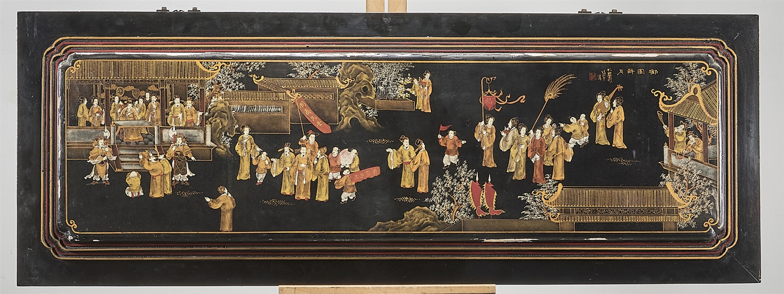 Chinese gilt and painted wood panel  2ae18f