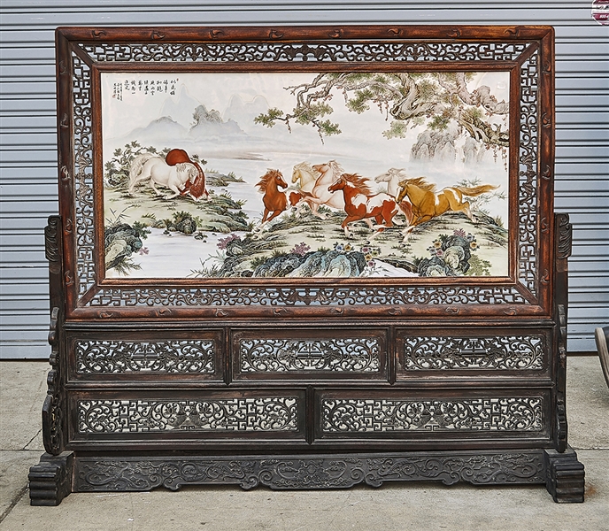 Chinese enameled porcelain framed
