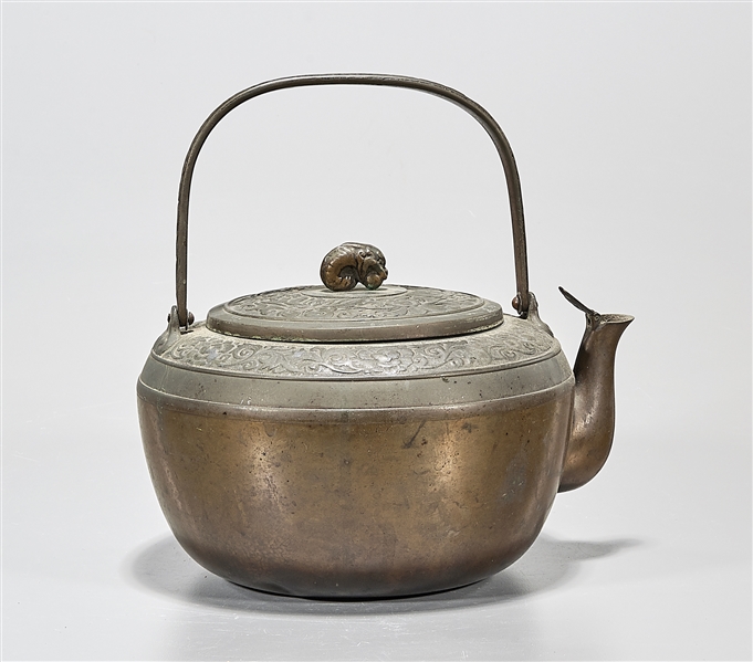 Chinese bronze tea pot; with stand;