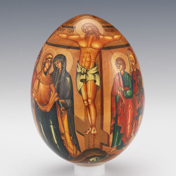 RUSSIAN HAND PAINTED EASTER EGG, CRUCIFIXION