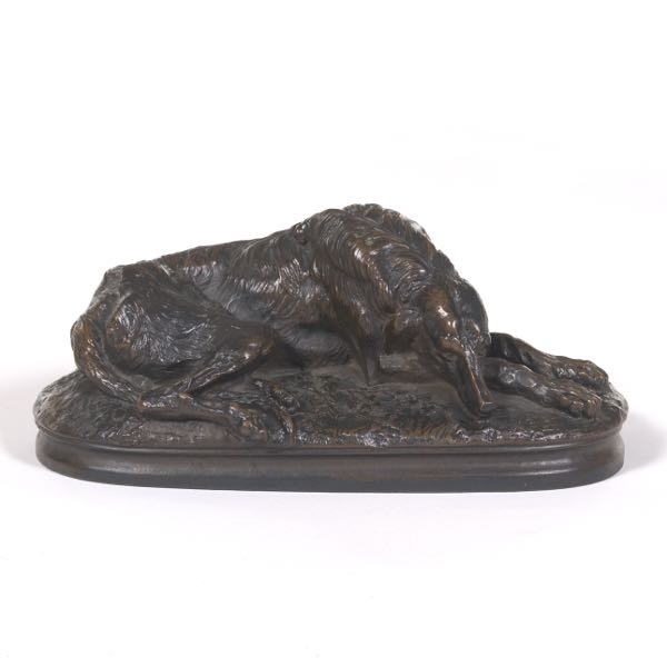 BRONZE BORZOI FIGURINE, SIGNED A. DEVA