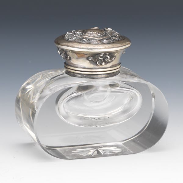 STERLING AND GLASS INKWELL 4H x 4 ½W