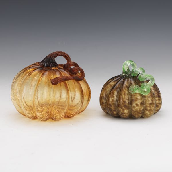 TWO MURANO ART GLASS PUMPKIN SCULPTURES