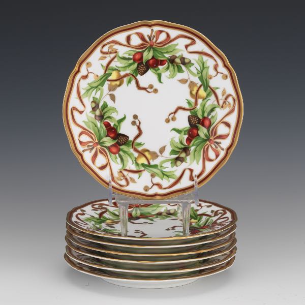 SEVEN TIFFANY HOLIDAY SALAD PLATES