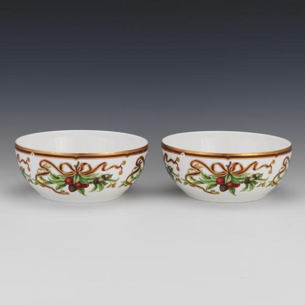 TWO TIFFANY HOLIDAY ROUND VEGETABLE