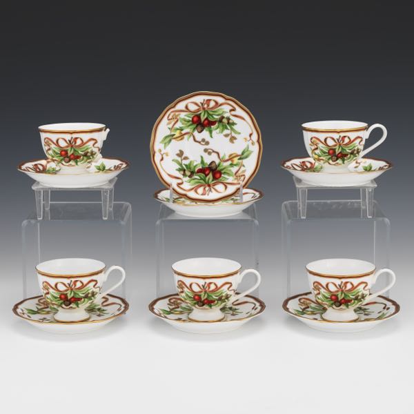 TIFFANY HOLIDAY FIVE TEA CUPS AND SEVEN