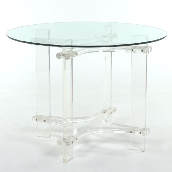 LUCITE AND GLASS DINING TABLE 28 1 2 H 2ae33f