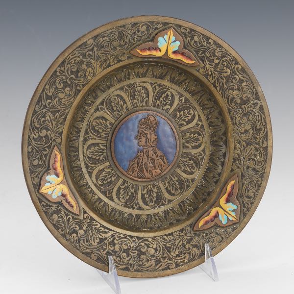 BRONZE AND ENAMELED PLATE 9 ½ diameter