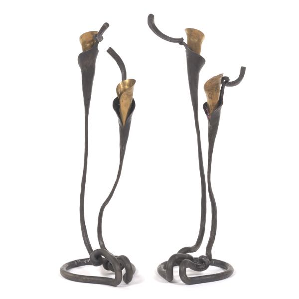 TWO WROUGHT IRON CALLA LILLY TWO LIGHT 2ae37e