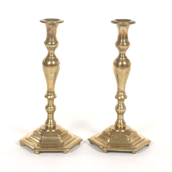 PAIR OF BRASS CANDLEHOLDERS 16 ¾H