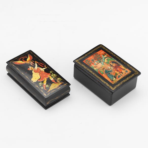 TWO RUSSIAN LACQUER BOXES  Two