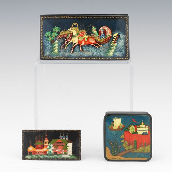 THREE RUSSIAN LACQUER BOXES  One