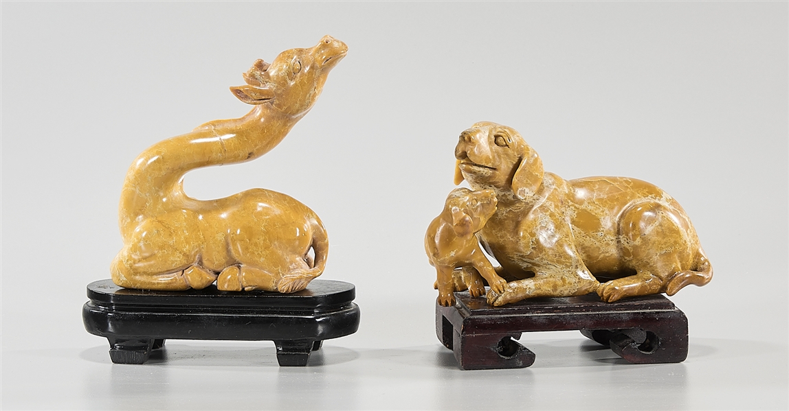 Two Chinese carved stone animals;