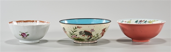 Three Chinese glazed bowls; including