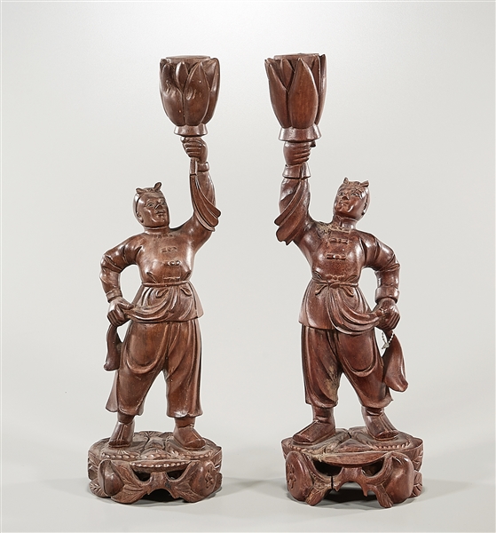 Pair of Chinese carved wood figures;