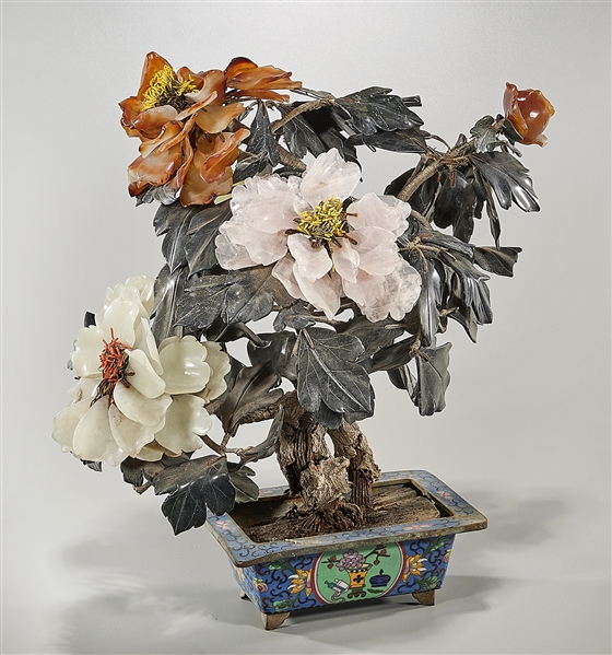 Chinese hardstone tree with cloisonne 2ae40c