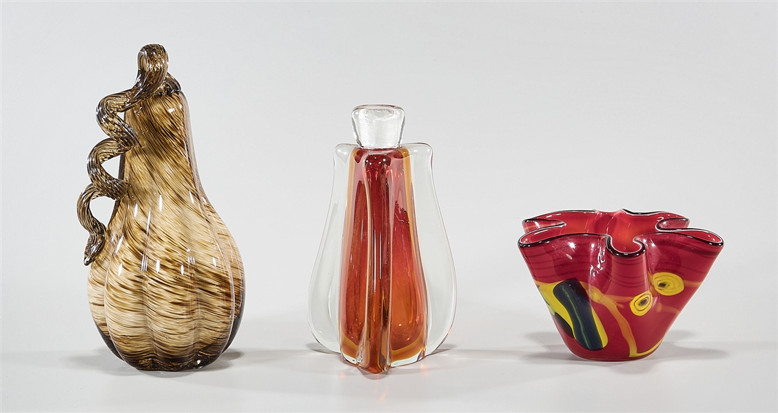 Group of three various art glass items;