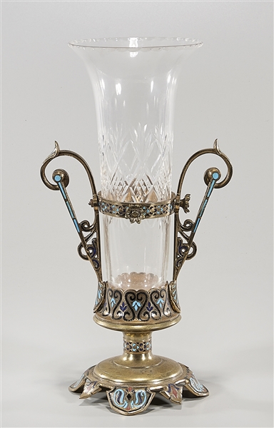 Cloisonne metal vase holder; 11