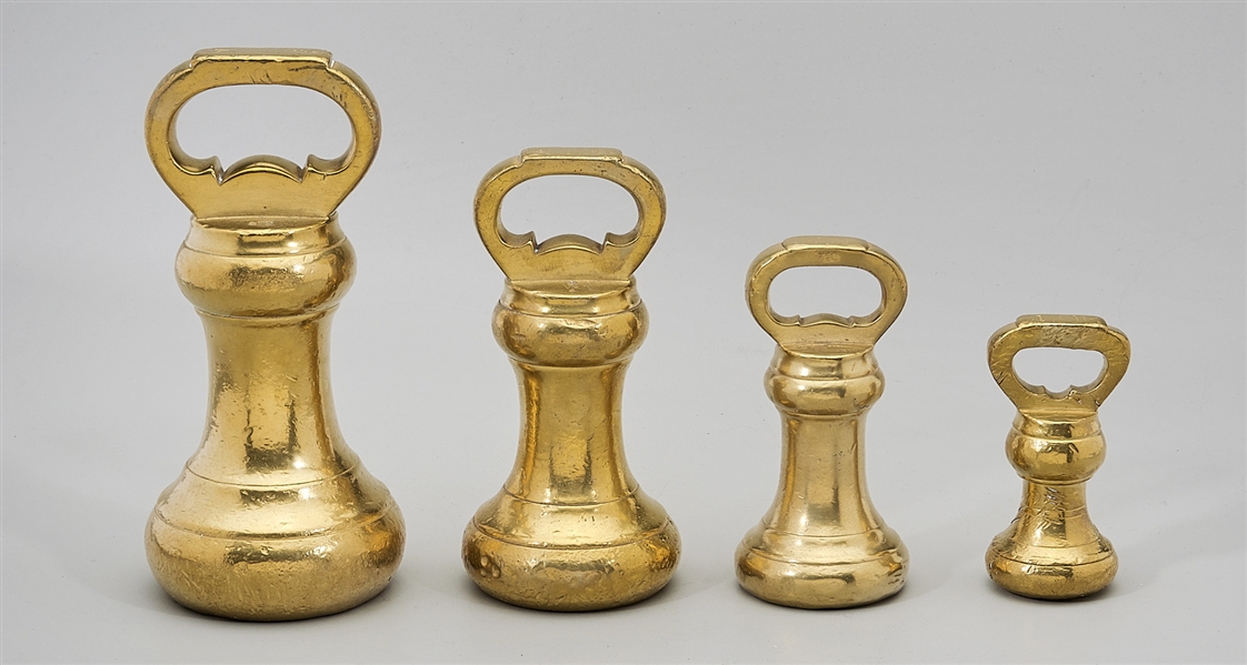 Four antique brass bell apothecary