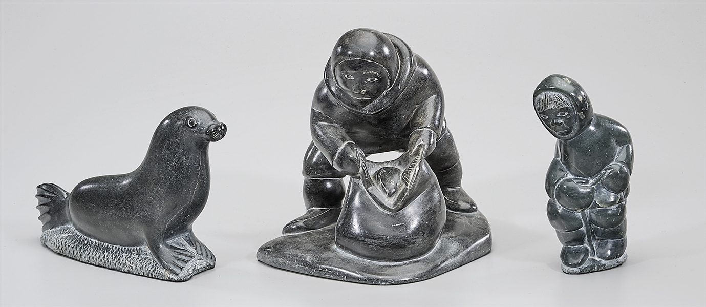 Three Inuit stone carvings; including
