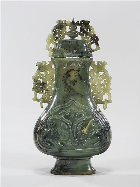 Chinese carved jade covered vase  2ae4d7