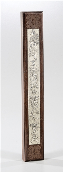 Chinese wood and silver scroll