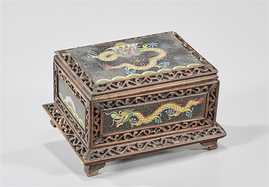 Chinese cloisonne and carved wood