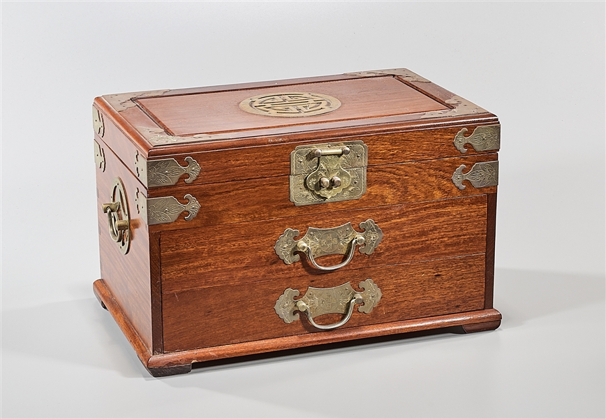 Chinese wood jewelry chest; with
