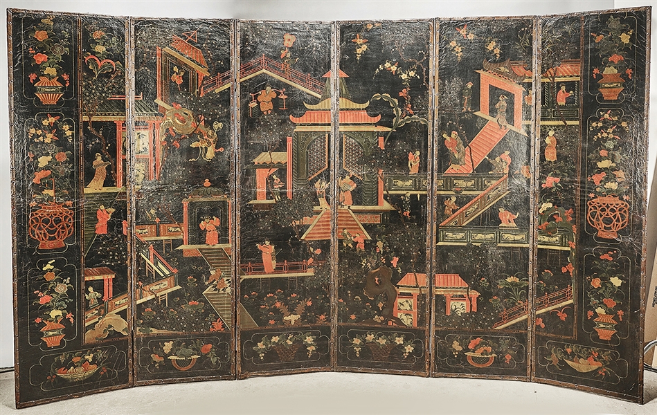 Vintage Chinese painted leather