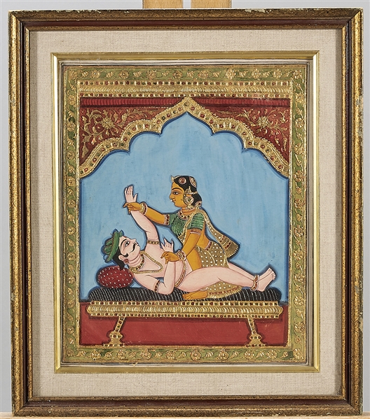 Two Indian erotic paintings; framed;