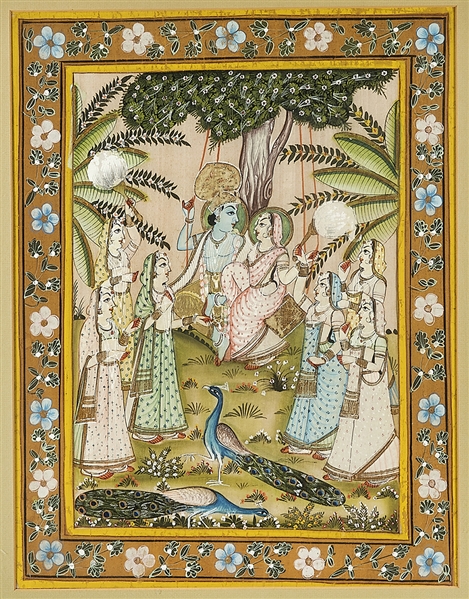 Indian painting on silk depicting scene