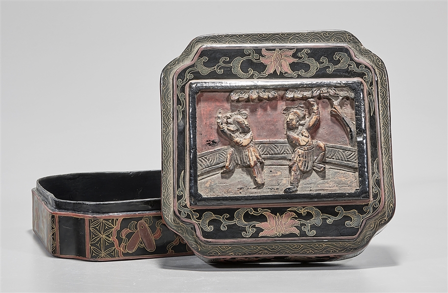 Chinese painted wood covered box;