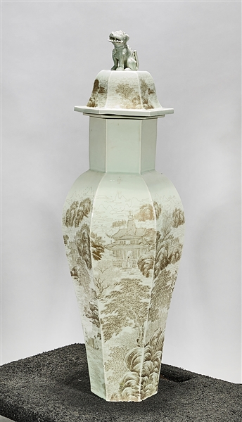 Tall Chinese glazed porcelain hexagonal