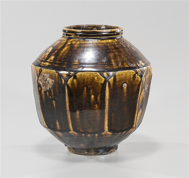 Korean brown glazed storage jar; 8 1/2