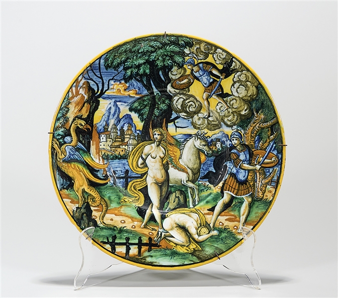 Antique Majolica-style plate; depicting