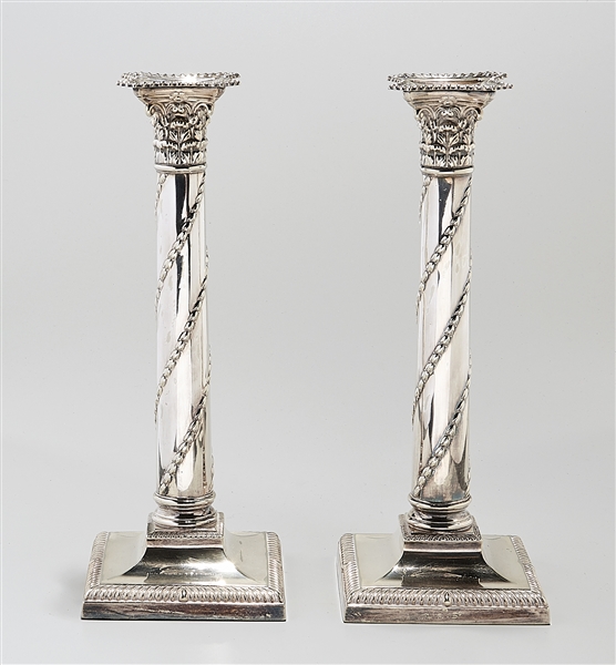 Pair of silver plate candlesticks;