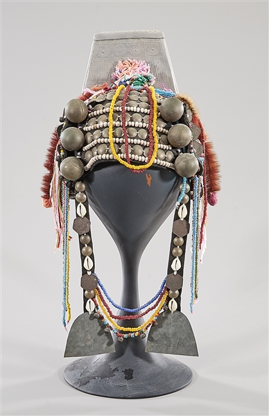 Two kachina dolls and headdress