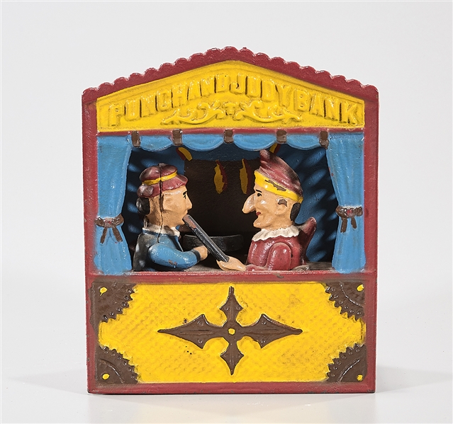 Cast iron "Punch & Judy" bank;