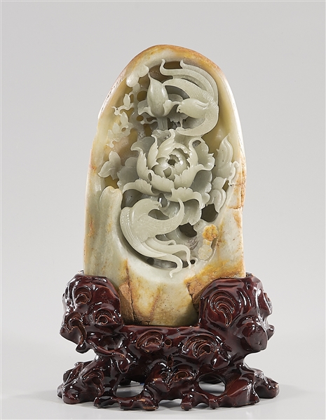 Chinese carved jade mountain; with