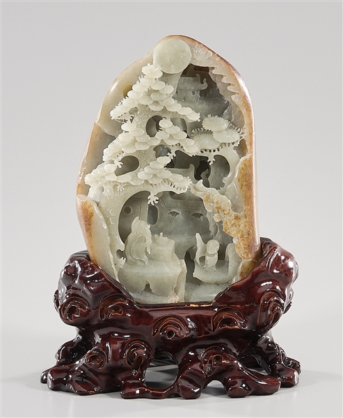 Chinese carved jade mountain with 2ae6aa