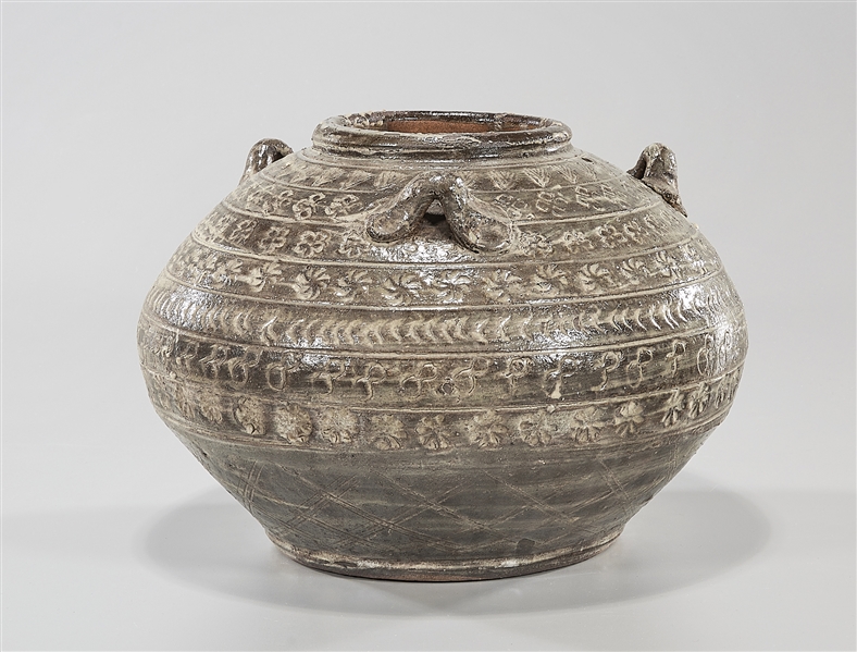 Asian incised glazed ceramic jar  2ae6b2