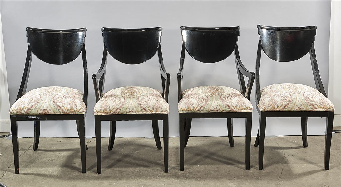 Set of four curved back black chairs;