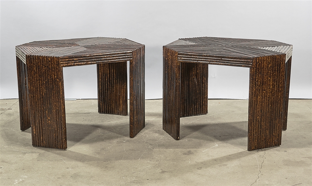 Pair of bamboo octagonal tables  2ae6f1