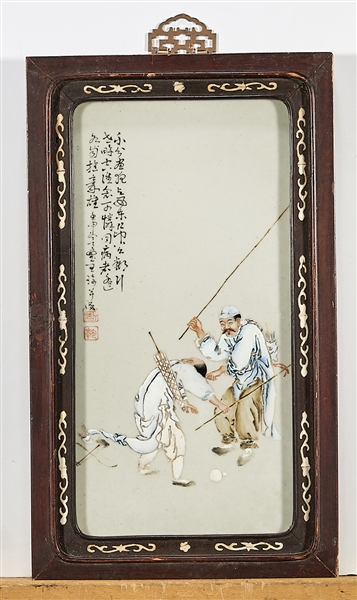 Three Chinese framed painted porcelain 2ae727