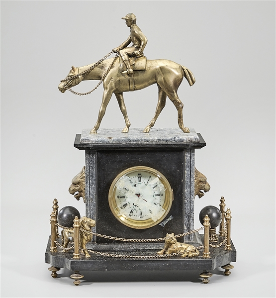 Decorative mantel clock; topped by horse