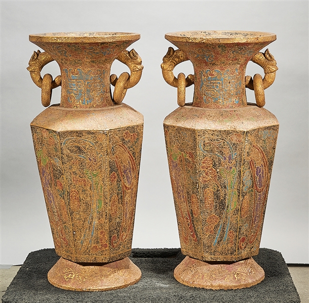 Pair of tall Chinese polychrome