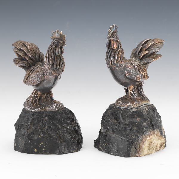 STERLING SILVER PAIR OF ROOSTER