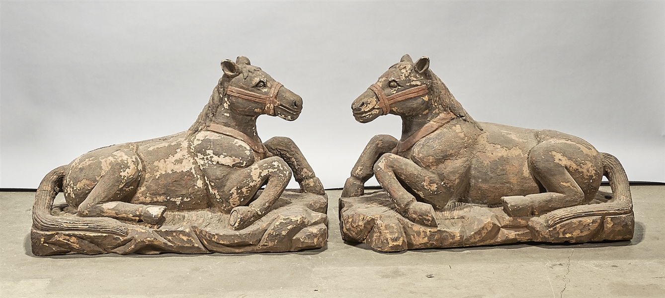 Pair of Chinese carved wood seated
