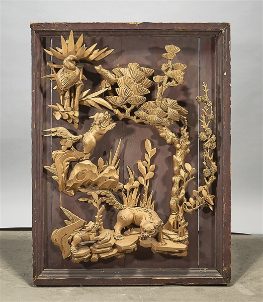 Chinese wood panel with gilt carved